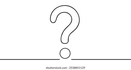 Signo de interrogación de una línea de arte, dibujado a mano haciendo signo, idea contorno continuo. Concepto de preguntas frecuentes de la consulta, encontrar respuesta. Trazo editable. Aislado. Ilustración vectorial