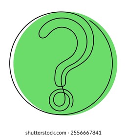 Question mark one line art, hand drawn asking sign, idea continuous contour. Query FAQ concept, finding answer. Editable stroke. Isolated. Vector illustration