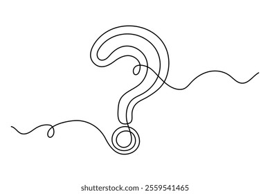 Question mark one line art, hand drawn asking sign, idea continuous contour. Query FAQ concept, finding answer. Editable stroke. Isolated. Vector illustration