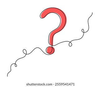 Question mark one line art, hand drawn asking sign, idea continuous contour. Query FAQ concept, finding answer. Editable stroke. Isolated. Vector illustration