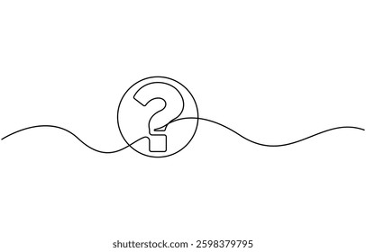 Question mark one line art, hand drawn asking sign, idea continuous contour