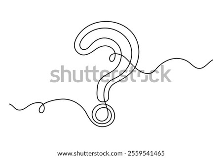 Question mark one line art, hand drawn asking sign, idea continuous contour. Query FAQ concept, finding answer. Editable stroke. Isolated. Vector illustration