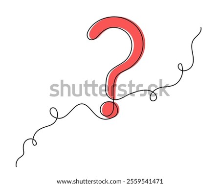 Question mark one line art, hand drawn asking sign, idea continuous contour. Query FAQ concept, finding answer. Editable stroke. Isolated. Vector illustration