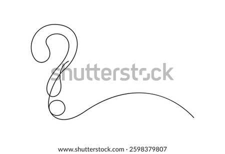 Question mark one line art, hand drawn asking sign, idea continuous contour