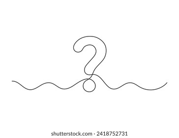 Question mark, one line continuous drawing. Simple minimalism design style, linear background with question sign. Help, ask, support, FAQ. Vector outline illustration