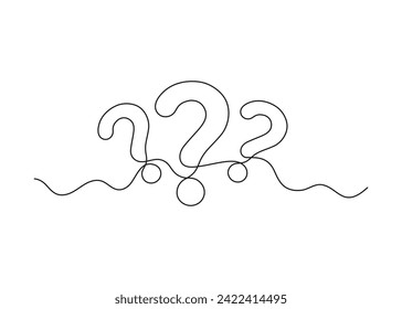 Question mark, one line continuous drawing. Simple minimalism design style, linear background with question sign. Help, ask, support, FAQ. Vector outline illustration