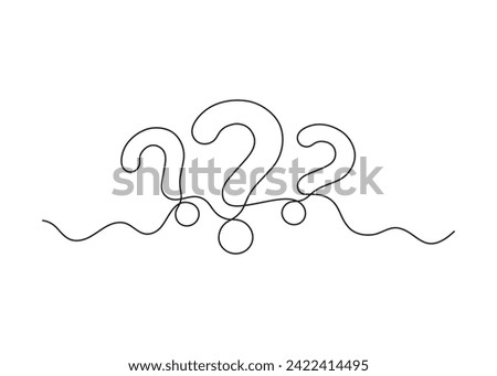 Question mark, one line continuous drawing. Simple minimalism design style, linear background with question sign. Help, ask, support, FAQ. Vector outline illustration