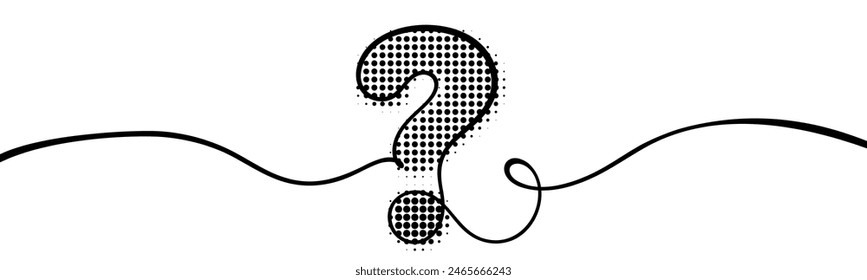 Question mark one line, halftone pop art style. Choosing decision concept illustration