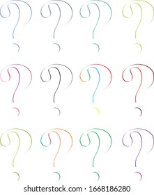 The Question Mark Outlines Vector Illustration. The Set Of Question Marks In Different Colors
