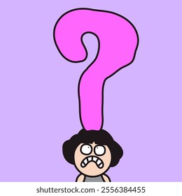 Question Mark Over Anxious Young Woman's Head Cocept Cartoon Character illustration