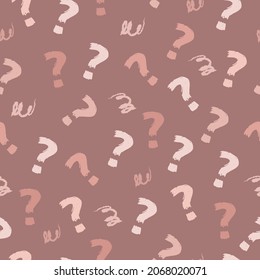 Question mark pattern in delicate pink powdery tones. Background for the female survey. Vector image.