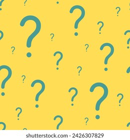 Question mark pattern design. Seamless vector background for survey, poll or quiz. Green on yellow color.