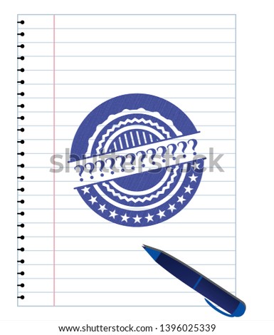 Question Mark pen draw. Blue ink. Vector Illustration. Detailed.