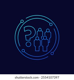 question mark and people icon, linear design