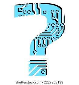 Question mark perforated with PCB circuit board tracks isolated on white. Colored punctuation mark for headlines of modern digital world. Vector design element.