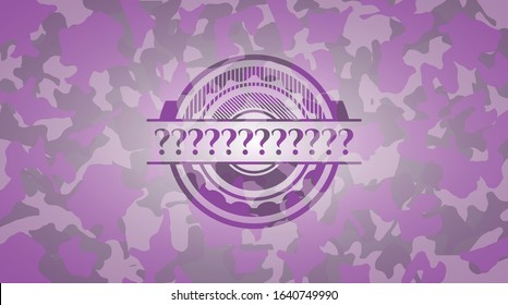 Question Mark pink and purple on camo texture. Vector Illustration. Detailed.
