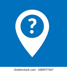 Question mark pinpoint white isolated icon.Question mark  map marker pin, vector illustration.