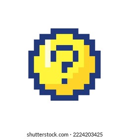 Icono de ui de color RGB pixelado con signo de interrogación. Identificar dispositivo desconocido. Corregir problema. Elemento gráfico de 8 bits rellenado simplista. Diseño de estilo retro para arcade, videojuegos. Imagen editable con vector aislado