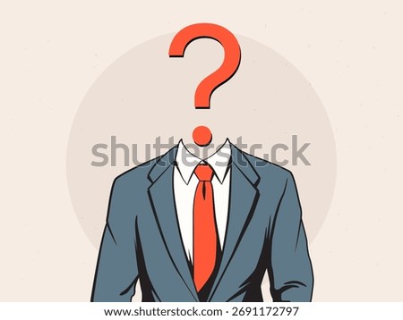 A question mark in place of a businessman's head. Vector illustration