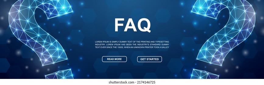 Question mark polygonal symbol for promotion banner. Horizontal low poly poster illustration. Help support, FAQ design template illustration concept.