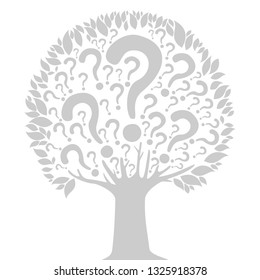 Question mark poster. Tree of questions isolated on White background.  Flat design style. Vector illustration
