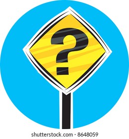 question mark printed yellow sign board	