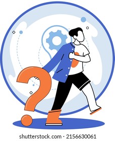Question mark. Problem and solution concept. Man looking for decision of information task, ask questions and receive answers. Solving complex issues, why sign, dilemma, doubt, uncertain situation