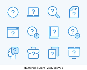 Question mark and Problem solution vector line icons. Faq and Help outline icon set. Quiz, Problem Solving, Guide, Solution, Inquiry, Assistance, Online Support and more.