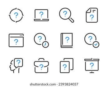 Question mark and Problem solution vector line icons. Faq, Help, Quiz and Inquiry outline icon set.