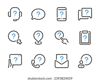 Question mark and Problem solution vector line icons. Faq, Help, Quiz and Inquiry outline icon set.