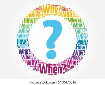 Question mark - Questions whose answers are considered basic in information gathering or problem solving, word cloud background