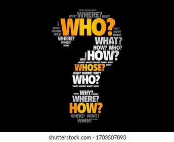 Question mark - Questions whose answers are considered basic in information gathering or problem solving, word cloud background