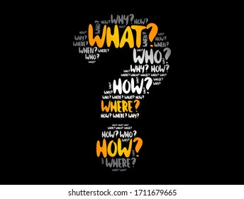 Question mark - Questions whose answers are considered basic in information gathering or problem solving, word cloud background