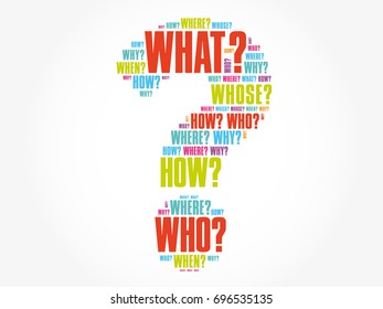 Question mark - Questions whose answers are considered basic in information gathering or problem solving, word cloud background
