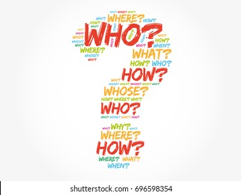 Question mark - Questions whose answers are considered basic in information gathering or problem solving, word cloud background
