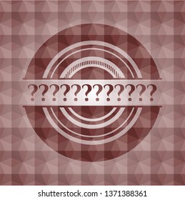 Question Mark red emblem or badge with geometric pattern background. Seamless.