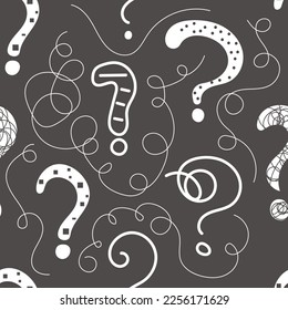 Question mark seamless pattern, hand drawn background. Question mark sketch, vector print, problem solving