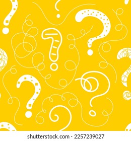 Question mark seamless pattern, hand drawn background. Question mark sketch, vector print, problem solving