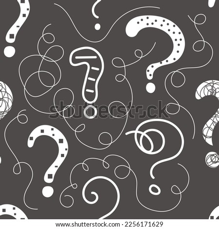Question mark seamless pattern, hand drawn background. Question mark sketch, vector print, problem solving