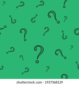 Question Mark Seamless Pattern On Green Background. Vector Illustration For Backgrounds