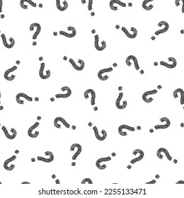 Question mark seamless pattern. Repeating interrogation patern. Hand drawn black simple icon on white sample background. Repeated modern wallpaper for design prints. Repeat swatch. Vector illustration