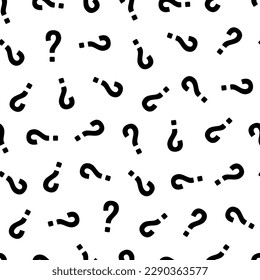 Question mark seamless pattern. Repeating interrogation patern. Black simple quastion on white sample background. Repeated modern wallpaper guess for design prints. Repeat swatch. Vector illustration svg
