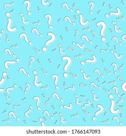 Question mark seamless pattern. Trivia poster design template, random punctuation marks background, quiz loading page, vector illustration
