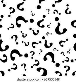 Question mark seamless pattern . Vector seamless pattern with question marks. Monochrome hipster background. Hand drawn random black punctuation marks.