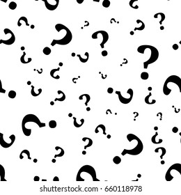 Question mark seamless pattern . Vector seamless pattern with question marks. Monochrome hipster background. Hand drawn random black punctuation marks.