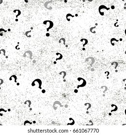 Question mark seamless pattern . Vector seamless pattern with question marks. Monochrome hipster background. Hand drawn random black punctuation marks.