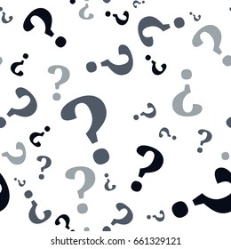 Question mark seamless pattern . Vector seamless pattern with question marks. Monochrome hipster background. Hand drawn random black punctuation marks.