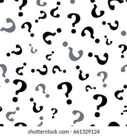 Question mark seamless pattern . Vector seamless pattern with question marks. Monochrome hipster background. Hand drawn random black punctuation marks.