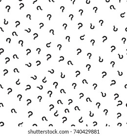 Question mark seamless pattern . Vector seamless pattern with question marks. Monochrome hipster background. Hand drawn random black punctuation marks.