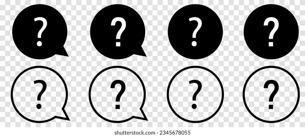 Question mark set. Help sign speech bubbles. Vector illustration isolated on transparent background
